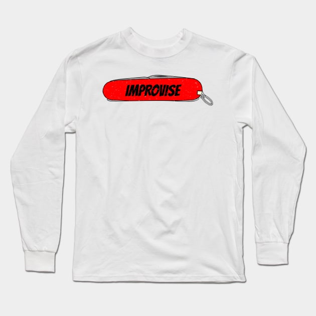 Improvise Red Army Pocket Knife Fun Tool Cut Blade Elements for People who Explore and Extend known Borders of Confort Zone. Improvise it and solve Challenges. Long Sleeve T-Shirt by Olloway